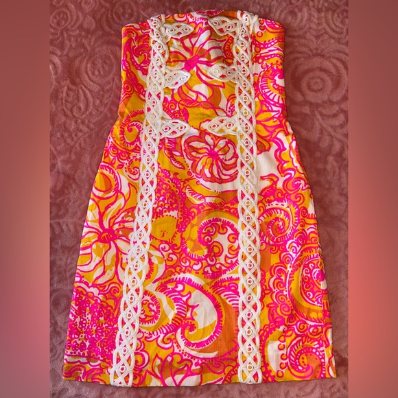Lilly Pulitzer Strapless Dress in Vibrant Pink and Orange - Picture 1 of 2